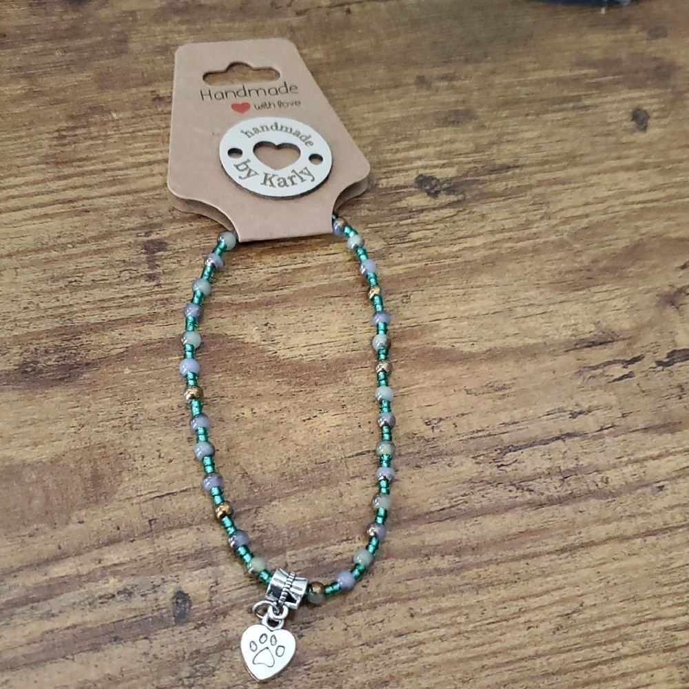 Turquoise and Gold Bracelet With Heart My Dog And A Paw. - Picture 1 of 5